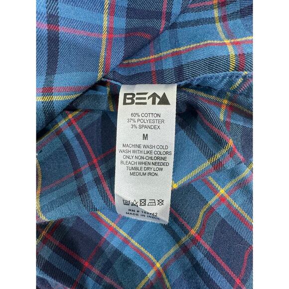 Beta Venturing Mens Button Up Size Medium Blue Plaid Lightweight Flannel Outdoor - Picture 4 of 6